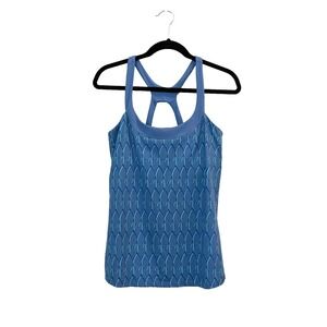 The North Face Tank Top Womens Size L Blue Geometric Built-In Bra Yoga Athletic